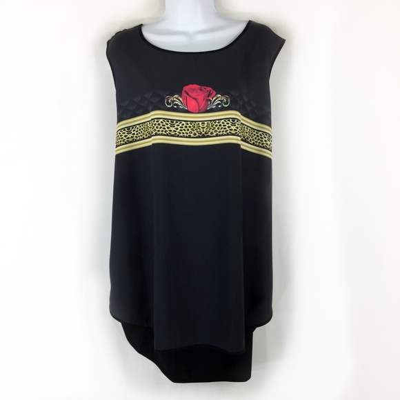 Steady Threads Studio Tops - Red Rose on Black & Cheetah Sleeveless Hi-Low Top